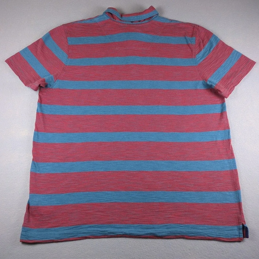 The North Face Polo Shirt Mens Extra Large Red Blue Striped Chest Pocket Casual